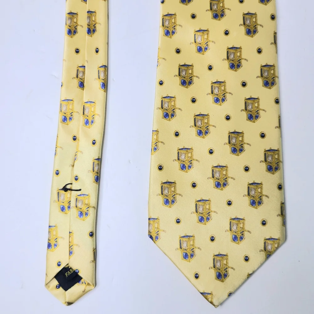 Faberge Handmade Yellow Print Silk Vintage Tie